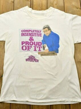 Gildan White Graphic Tee with Pink Text & Blue Illustration